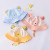 Summer Breathable Mesh Baby Hat Cute Bear Infant Boy Girl Bucket Hats Korean Cartoon Toddler Kids Casual Fisherman Cap