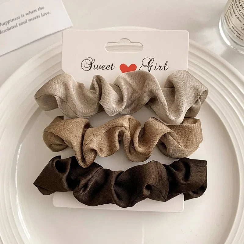 3/4/5 PCS Elastic Bands Elegant Solid Color Satin Pleated Scrunchies Woman Strong Ponytail Hair Ties Accessories Wholesale