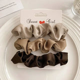3/4/5 PCS Elastic Bands Elegant Solid Color Satin Pleated Scrunchies Woman Strong Ponytail Hair Ties Accessories Wholesale