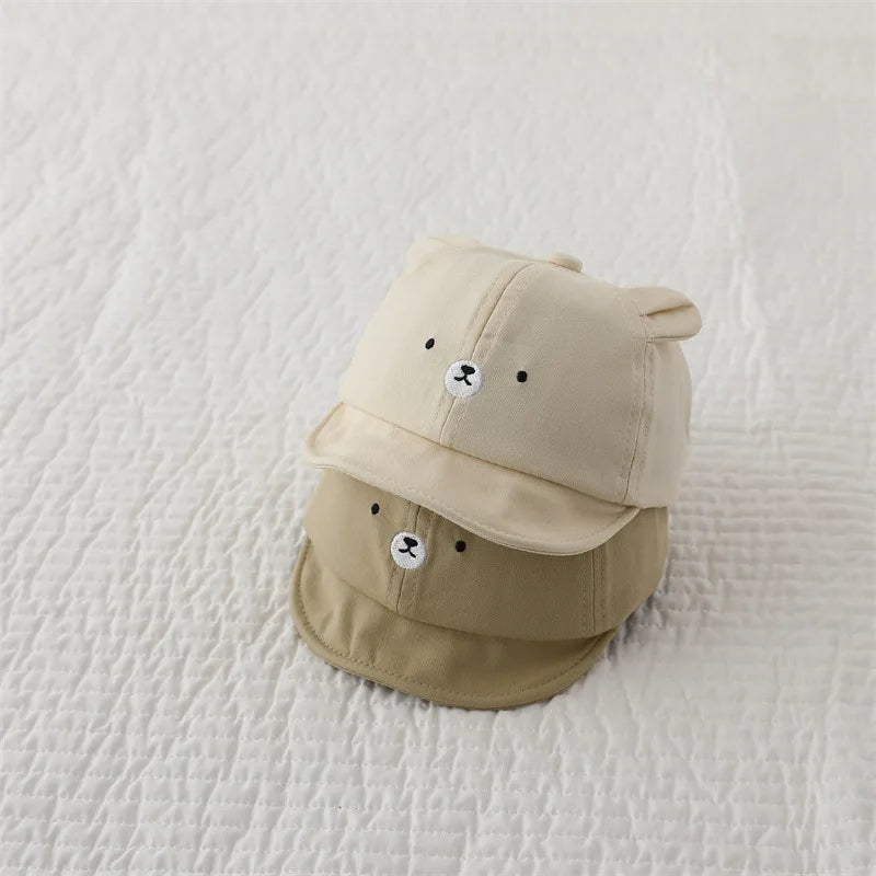 Cute Bear Ear Baby Baseball Cap Summer Short Brim Infant Toddler Sun Hat Cartoon Baby Boys Girls Cotton Peaked Caps
