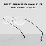 Titanium Reading Glasses Men High Quality Magnifying Presbyopic Eyeglasses Titanium Frames Anti Blue Light Rimless Glasses Men