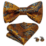 Hi-Tie Silk Mens Self Bow Tie Hanky Cufflinks Set Blue Red Gold Black White Male Jacquard Butterfly Knot Bowtie Wedding Business