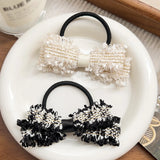 2 Pcs Black White Knitted Hair Bow Scrunchies,Elastics Bands Elegant Hair Ties Scrunchy Bowknot Ponytail Holder for Women Girls