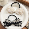 2 Pcs Black White Knitted Hair Bow Scrunchies,Elastics Bands Elegant Hair Ties Scrunchy Bowknot Ponytail Holder for Women Girls