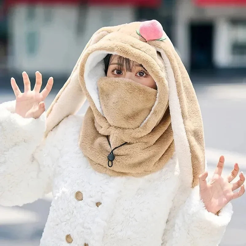 Cartoon Rabbit Ear Ski Helmet Cover Comfortable Soft Cycling Skiing Helmet Hat Lovely Winter Warm Plush Cap for Girl Women