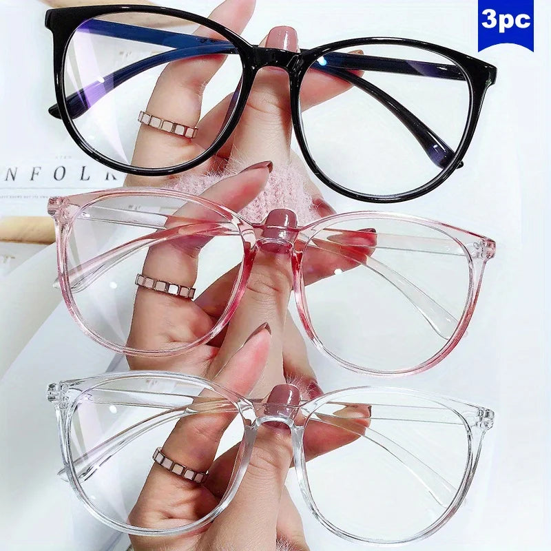 2/3PCS Blue Light Blocking Glasses - Fashion Oversized Frame Glasses Round  Eyeglasses,  Computer Gaming Glasses for Women/Men