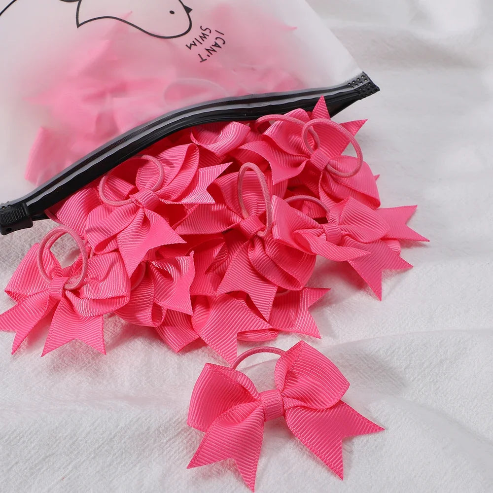 10Pcs/lot Grosgrain Ribbon Pigtail Hair Bows Elastic Hair Ties Hair Bands Holders Girls Baby Hair Accessories for Baby Infants