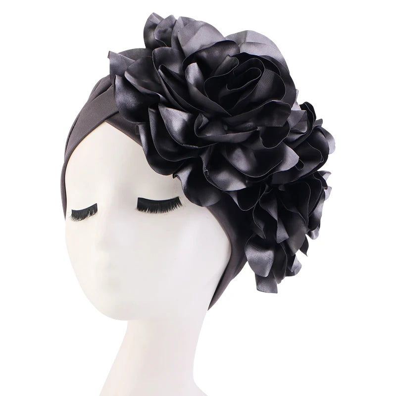 New Woman Muslim Hijab Caps With Big Flower Turban Bonnet Islamic Wrap Head Inner Cap for Hijabs Trendy Headdress