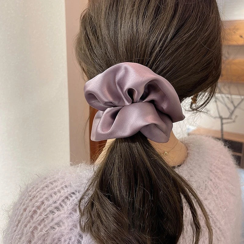 Korean Woman Elegant Satin Elastics Hair Band Solid Color Scrunchies Hair Ties Ladies Ponytail Holder Girls Hair Accessories
