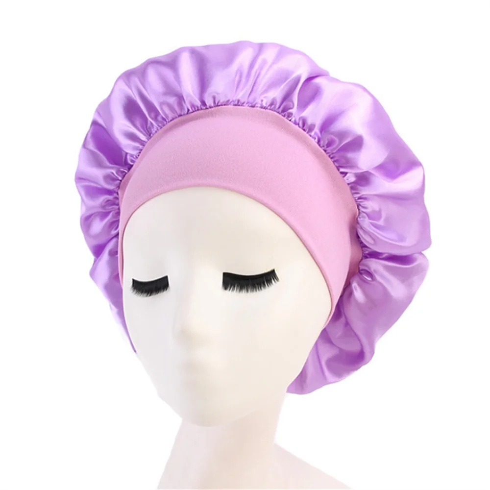 Newly Women's Satin Solid Sleeping Hat Night Hair Care Bonnet Nightcap For Women Men Unisex Cap