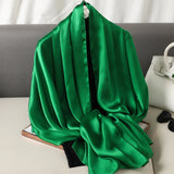 Low-key fashion luxury womens solid color soft satin silk scarf shawl summer sun protection versatile womens Muslim headscarf