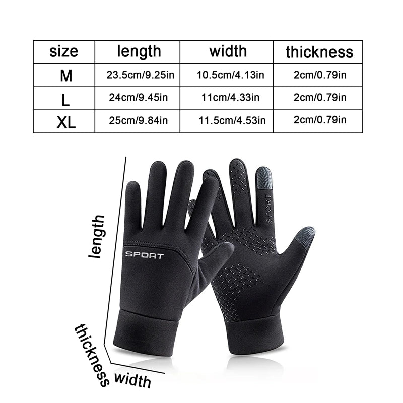 Men Windproof Motorcycle Gloves Outdoor Sports Ski Running Touch Screen Thin Style Fleece Gloves Non-Slip Warm Full Fingers