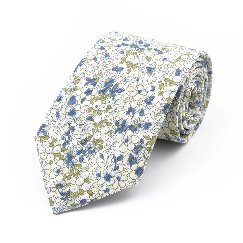 New Chic Floral Tie For Men Women 100% Cotton Beautiful Elegant Flower Necktie White Blue Narrow Skinny Wedding Casual Cravat