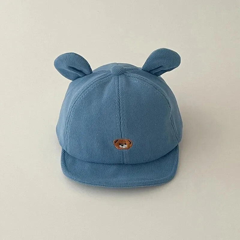 Cartoon Bear Baby Baseball Hat with Ears Cute Solid Color Infant Peaked Cap Kawaii Spring Summer Kids Cotton Sun Hats