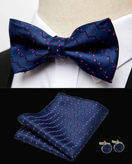 HUISHI Classic Blue Bowties For Men  Paisley Floral Bow Tie Pocket Square Cufflinks Suit Set Wedding Party Plaid Solid Butterfly