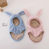 Winter Warm Rabbit Ear Baby One-Piece Hat Kids Ear Protection Cap Boy Girl Outdoor Windproof Hood Beanies Plush Balaclava Hat