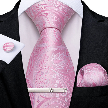 Pink Striped Floral Solid Paisley 8cm Silk Men's Tie Set Handkerchief Cufflinks Wedding Business Prom Accessories Tie Cravat