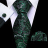 Fashion Luxury Green Silk Tie For Men Casual Formal Wedding Geometric Tie Barry.Wang NeckTies Hanky Cufflinks Set Business Gift