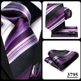 Hi-Tie Purple Lilac Floral Striped Silk Elegant Tie For Men Groom Wedding Men Necktie Pocket Square Cufflink Accessory Wholesale