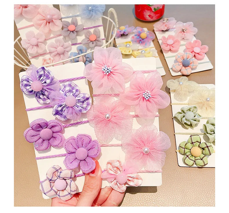 10Pcs Children's mesh flower hair loop with good elasticity, baby tie headband, princess headwear, cute girl elastic band