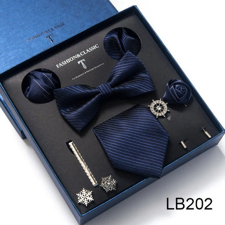 Brand Newest Design Silk Tie Set Handkerchief Pocket Squares Cufflink Bow Tie Clip Necktie Set Bussiness Wedding Suit Gift Box