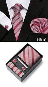 Gravatas For Men Newest design Silk Tie Handkerchief Cufflink Set Necktie Box Striped Blue Office