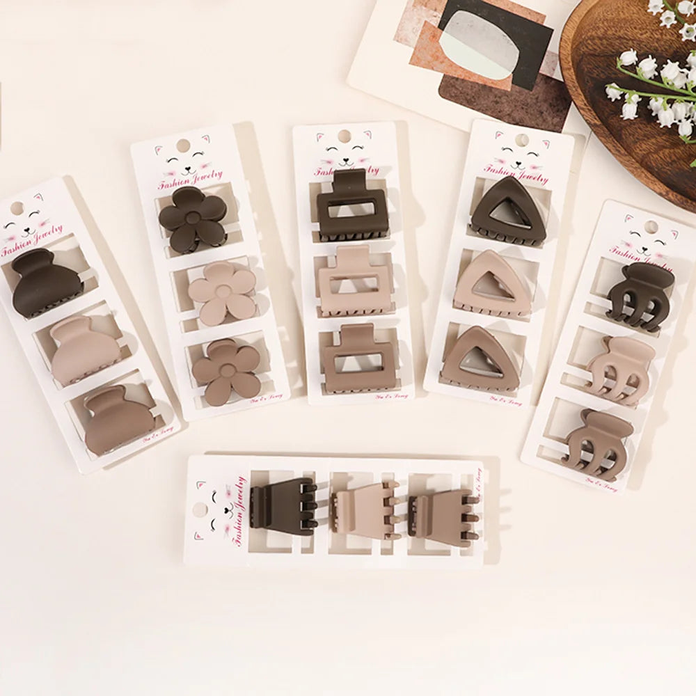 New Fashion Coffee Color Three-piece Set Frosted Geometric Hairpin Hair Clip Barrettes for Women Girl Hair Accessorie Headwear
