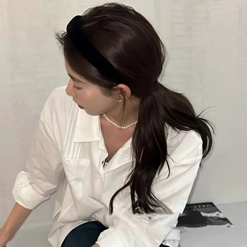 Fashion Autumn Winter Black Soft Velvet Cloth Hairbands for Women Girls Casual Shopping Face Washing Dress Up Hair Accessories