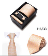 65 Colors Fashion Tie Handkerchief Set Tie Clip Necktie Box Man's Shirt Dark Red  Accessories Men Wedding Holiday  Gift