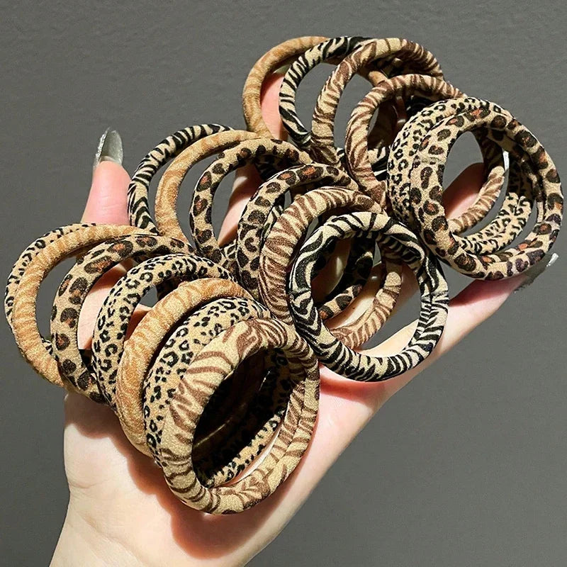 High Elasticity Universal Leopard Print Elastic Hair Scrunchie Ties for Women Girls Ponytail Holder Hair Rings Rope Accessories