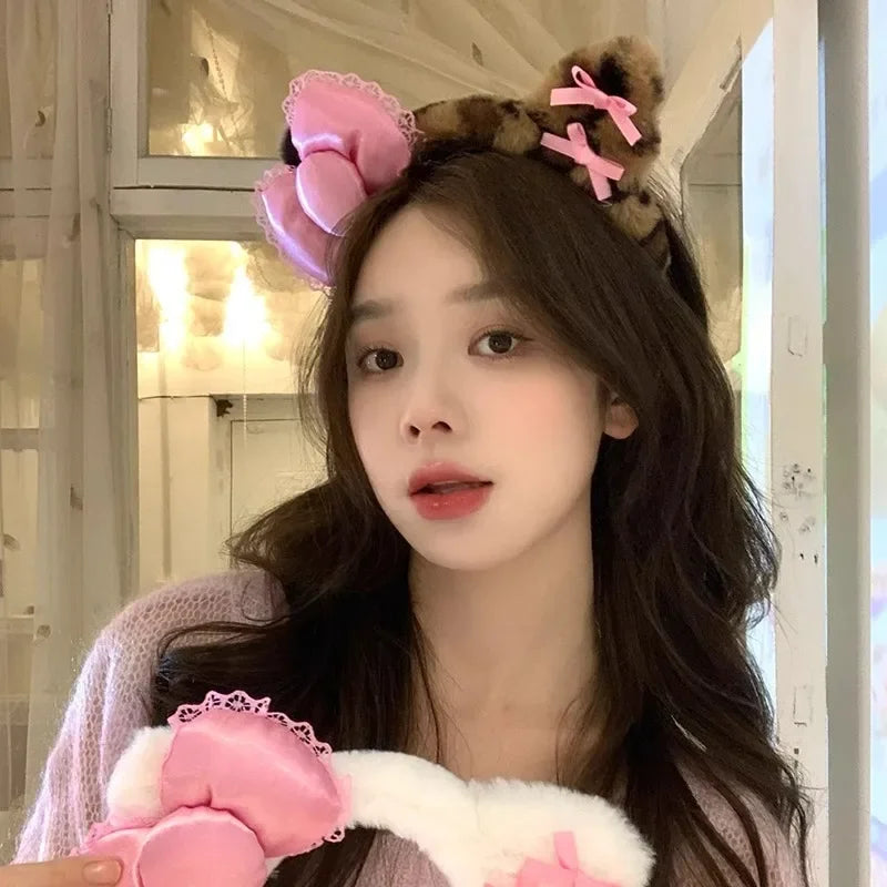 Kawaii Anime Cartoon Fashion Cat Hairband Bow Plush Hair Accessories Decorate Creative Personality Fashion Birthday Gift