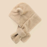 Winter Baby Hat Scarf One-Piece Faux Fur Kids Hats Cartoon Bear Warm Neck Ear Cap for Boys Girls Windproof Beanies Infant Stuffs