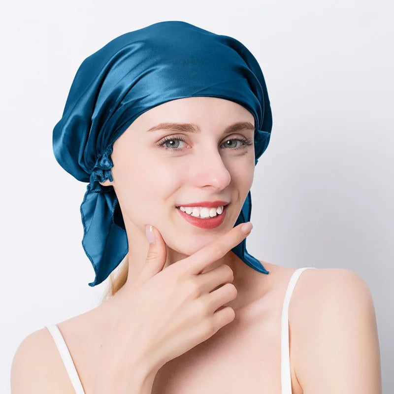 100% Natural Mulberry Silk Sleeping Cap Silk Shower Cap Nightcap Housework Cooking Hair Care Bonnet Protector Hair Accessories