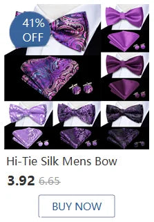 Hi-Tie Brand Silk Pre-tied Men's Bow Tie Hanky Cufflinks Set Bowtie for Male Jacquard Solid Paisley Floral Wedding Business Gift