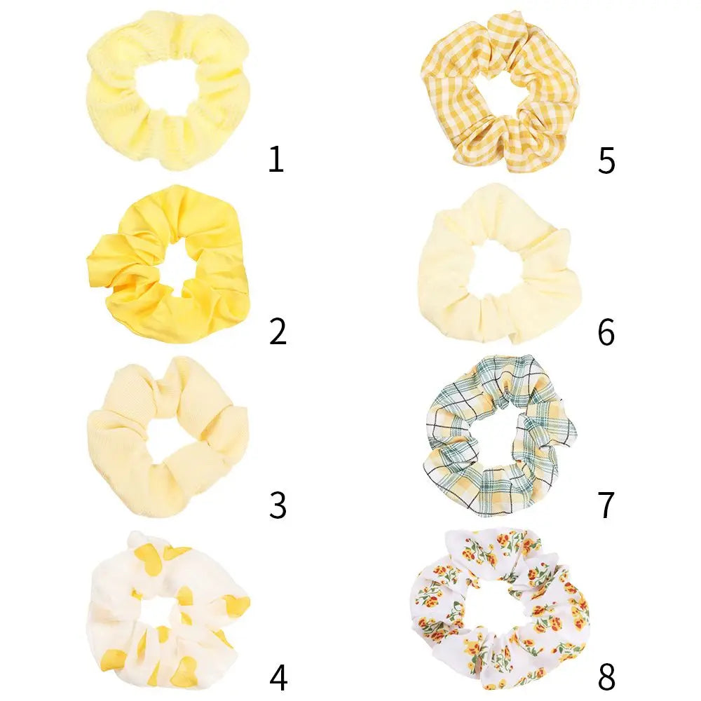 Women Lady Female Flower Hair Accessories LatticePrint Elastic Hairs Ties Yellow Scrunchies Hair Rope Girls Headwear