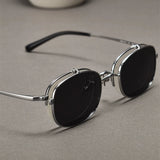 Vintage Titanium Square Glasses Frame with Flip Up Sunglasses Women Brand Designer Eyeglasses Men Trendy Semi Rimless Eyewear