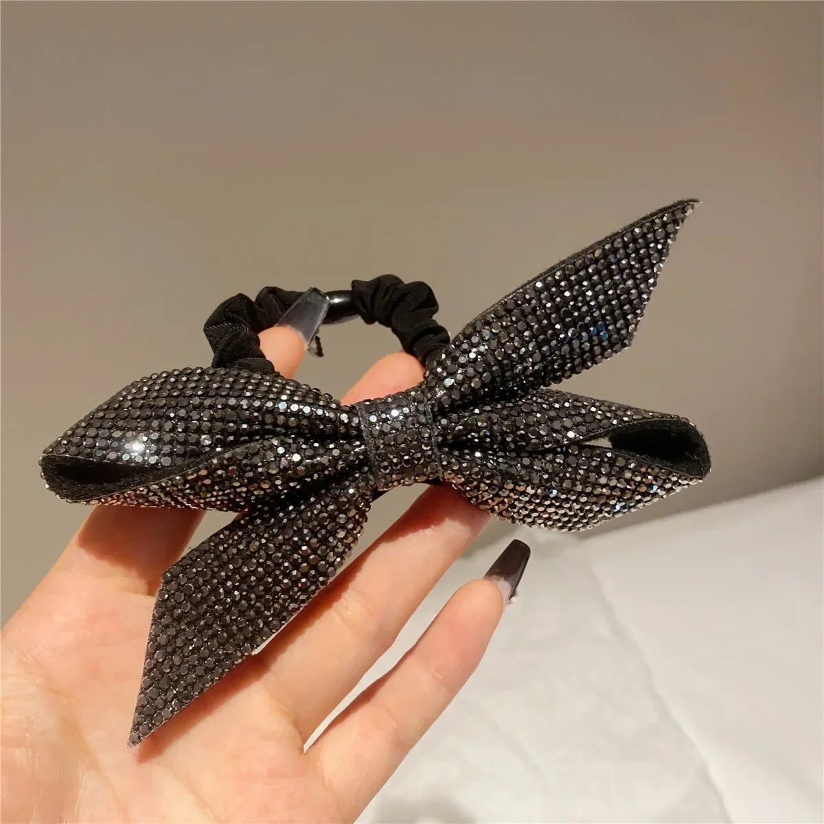 Korean Bow Elastics Hair Ties for Women Girls Shiny Crystal Ponytail Hair Rope Rubber Headbands Hair Accessoriesi-Remiel