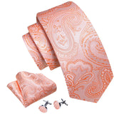 Elegant Pink Ties For Men Luxury Silk Stripe Pocket Square Cufflinks Set Fashion Male Necktie Groom Wedding Gift Barry.Wang 5090