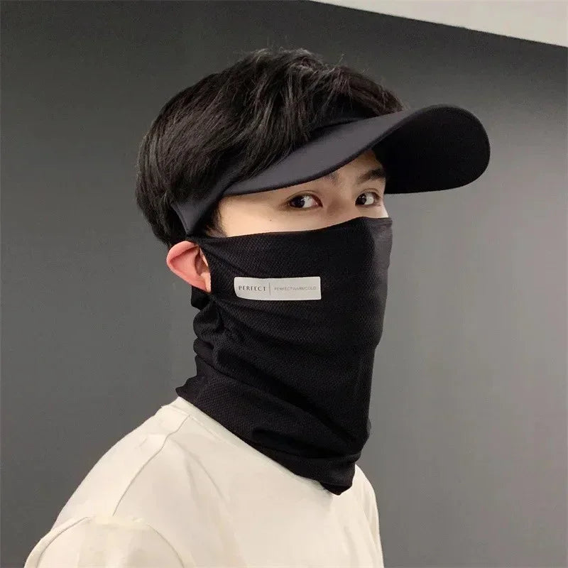 Ice Silk Sunscreen Mask For Men Women Outdoor Cycling Face Cover Solid Color Neck Wrap UV Protection Ear Bandana Scarf Summer