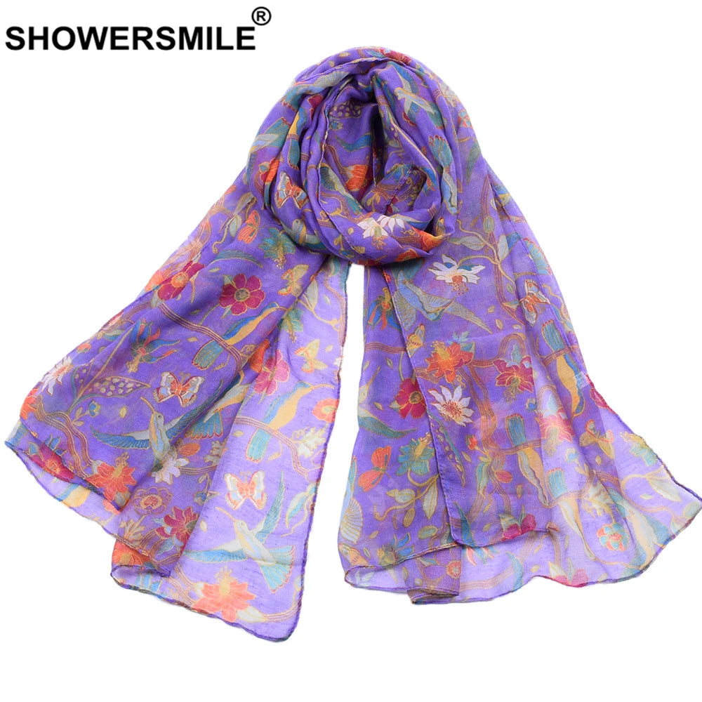 SHOWERSMILE Women Scarf Flower Print Voile Spring Autumn Colourful Scarfs for Ladies Scarf Women Echarpe