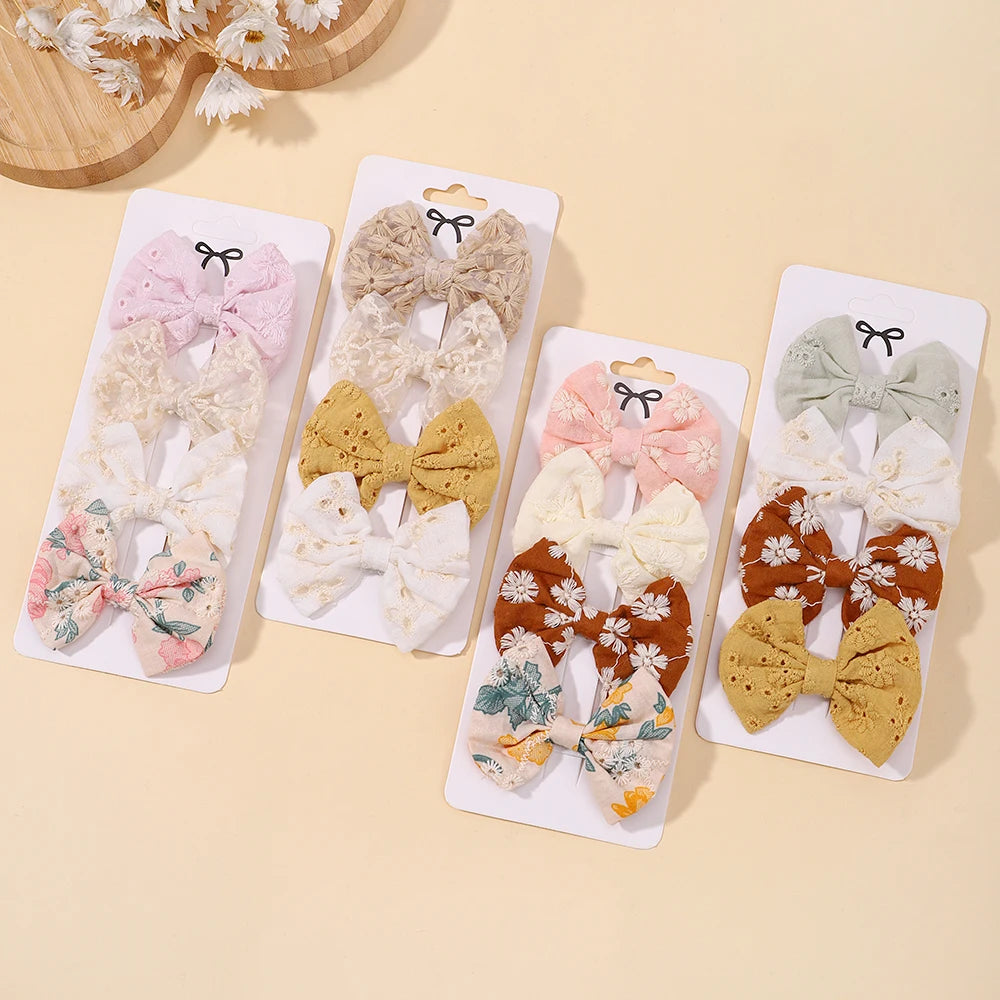 4Pcs/Set Sweet Hair Bows Hair Clip Children Lovely Bowknot Hair Pins for Baby Girls Hair Accessories Print Hollow Hairgripe Gift