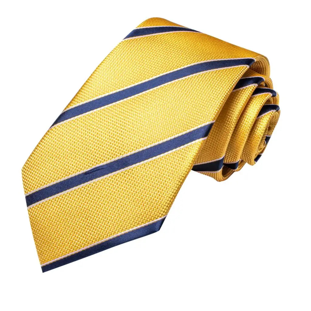 Luxury Yellow Blue Striped 2022 New Fashion Brand Ties for Men Wedding Party Necktie Set Handkerchief Cufflinks Gift Wholesale