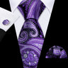 Male Gift Silk Men Tie Set Purple Violet Solid Paisley Striped Wedding Business Tie for Man Necktie Handky Cufflinks Barry.Wang