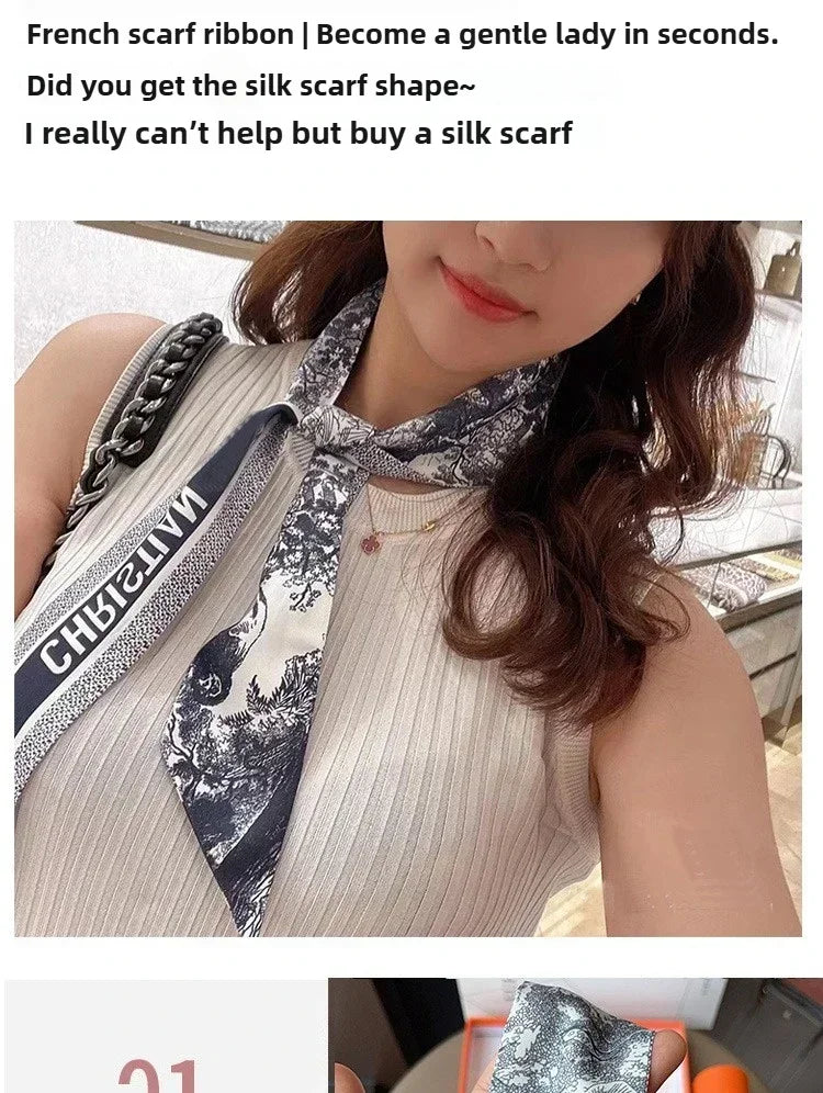 Women's Daily Wear Headbands Bags Handles Silk Scarves Simulated Silk Streamers French Versatile Headbands Scarves Gifts