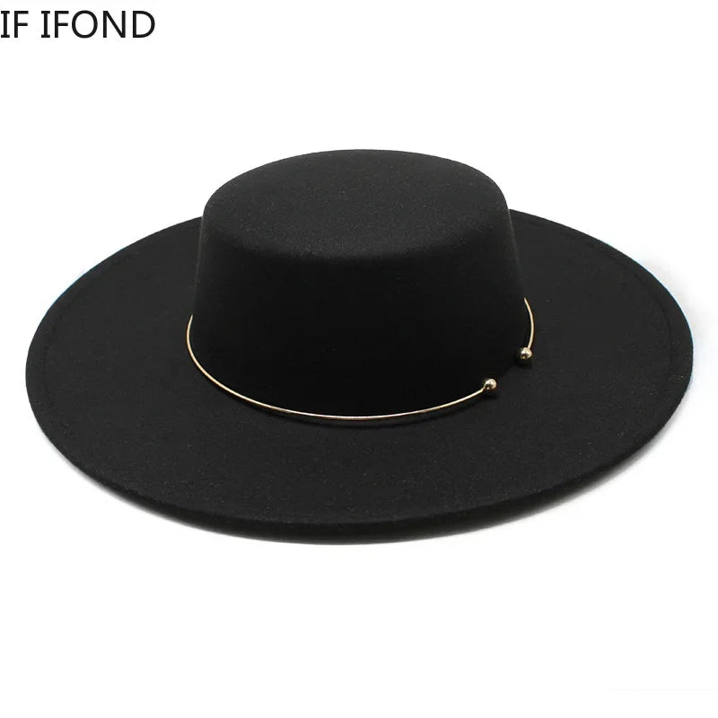 French Style 10CM Wide Brim Derby Top Hat Socialite Wind Hepburn Wind Wool Felt Fedoras Hat Elegant Wedding Dress Hat