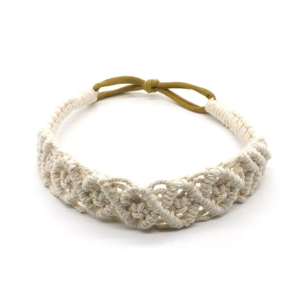 Braided Rope Headwrap Small Daisy Elastic Hair Band Turban Women Hair Scarf Crochet Bandana Macrame Hair Band Bohemian Headband