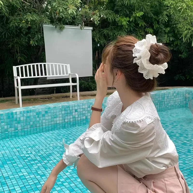 Fashion Lace Scrunchies Romantic Elastic Hair Bands Girl Solid Ponytail Holder Tie Headwear Hair Rope for Women Hair Accessories