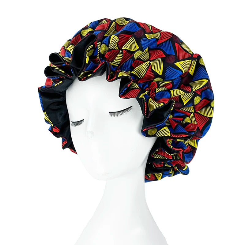 Double Layer Silky Satin Bonnet Women Sleeping Cap Large Reversible Satin Linned Night Sleep Headwrap Hat Hair Wrap Accessories