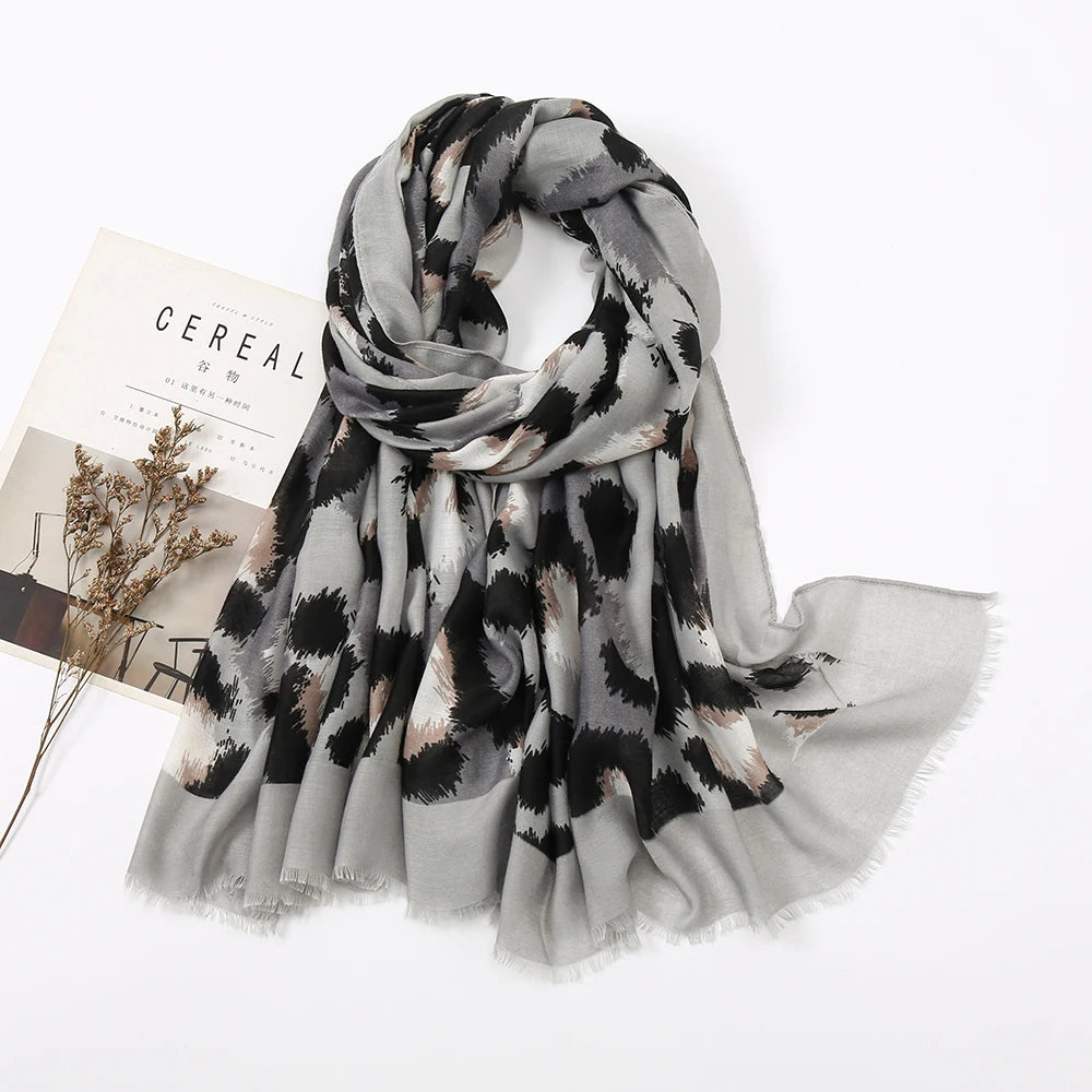 Fashion Printed Leopard Scarf Female Spring Muslim Women Hijab Scarves Tassel Large Size Headband Handkerchief Women's Bandana