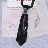 Hand Made Black Ribbon Tie Crystal Rhinestone Jewelry Men White Shirts College Girl Boys Collar Neck Ties Uniform Women Necktie